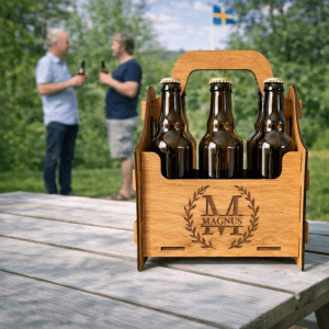 Öllåda 6-pack med namn i krans