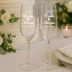 Champagneglas med gravyr - Bröllop - 2-pack