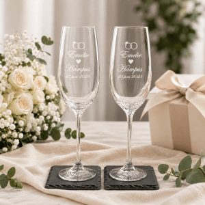 Champagneglas med gravyr - Bröllopsgåva - 2-pack