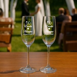Champagneglas med gravyr - Bröllopsgåva - 2-pack