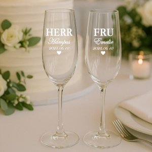 Champagneglas med gravyr - Herr & Fru