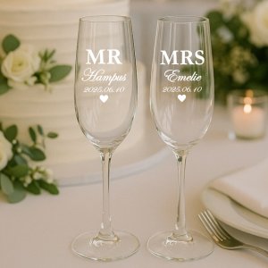 Champagneglas med gravyr - Mr & Mrs