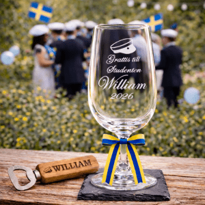 Ölglas & flasköppnare med gravyr - Studentpresent