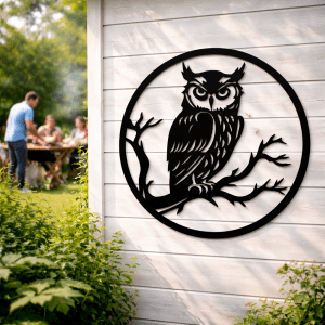 Sittande uggla i plåt 