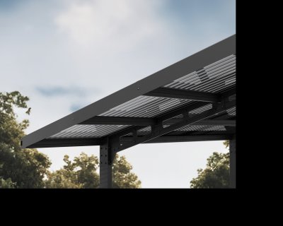 Sydney 3x6m Cantilever Billåterhall-Byggsats - Svart Aluminium-Ram, Paneeler i Solgrått Vågrät Polykarbonat