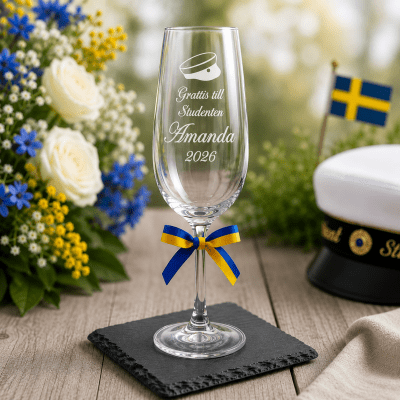 Champagneglas med gravyr - Student
