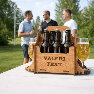 Öllåda 6-pack valfri text + graverade glas
