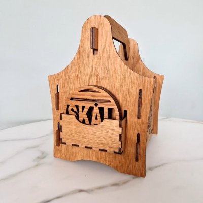 Öllåda 6-pack valfri text + graverat glas + glasunderlägg