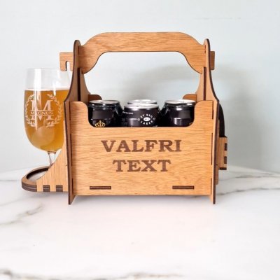Öllåda 6-pack valfri text + graverat glas + glasunderlägg