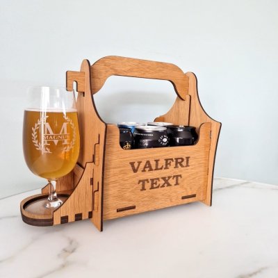 Öllåda 6-pack valfri text + graverat glas + glasunderlägg