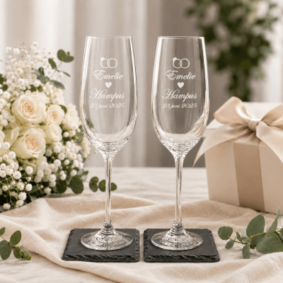 Champagneglas med gravyr - Bröllopsgåva - 2-pack