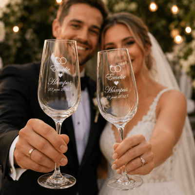 Champagneglas med gravyr - Bröllopsgåva - 2-pack