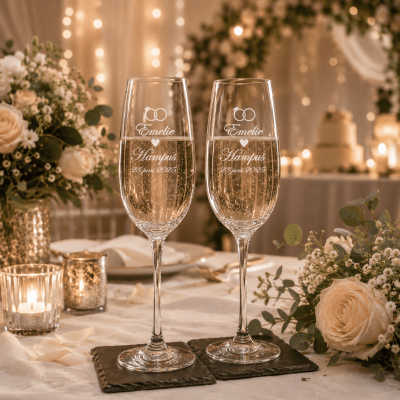 Champagneglas med gravyr - Bröllopsgåva - 2-pack