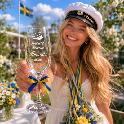 Champagneglas med gravyr - Student