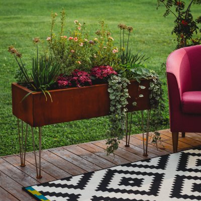 Cortenkruka rektangel 101x37x23 cm med benv