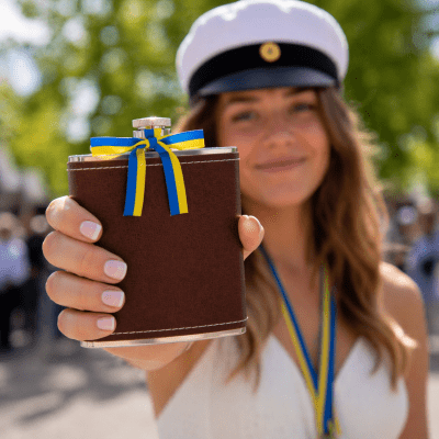 Fickplunta i läder med blågult band – Student
