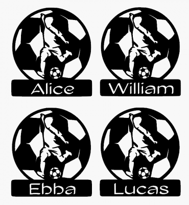 Fotbollstavla i trä med namn