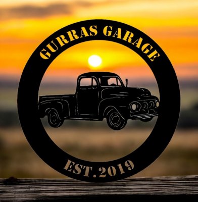 Garageskylt i plåt - Pickup med text