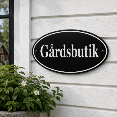 Gårdsskylt Oval - Svart