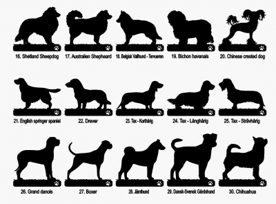 Hundtavla med namn - Text i trä