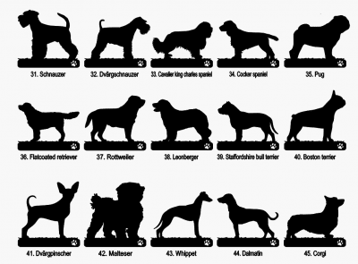 Hundtavla med namn - Text i trä