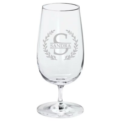 Ölglas med gravyr i trälåda - Monogram + fylla år