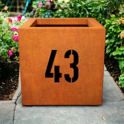 Kruka corten fyrkant med text