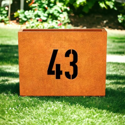 Kruka corten rektangel med text