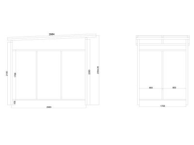Kundvagnsgarage - 2 rader - 296 cm - Rakt tak