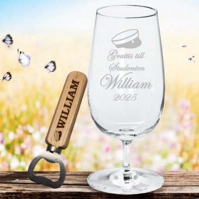 Ölglas & flasköppnare med gravyr - Student