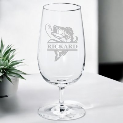 Ölglas med gravyr - Fiske - Monogram