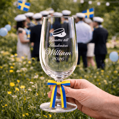 Ölglas med gravyr i trälåda - Student