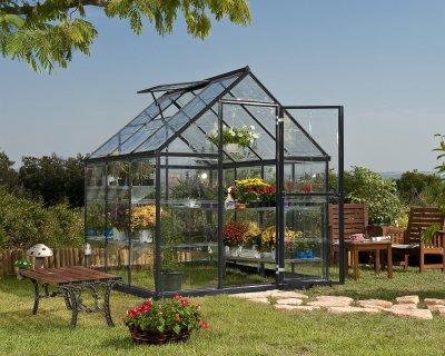 Växthus Harmony i Polykarbonat, Klart Som Glas 3,4 m² MörkGrå - Canopia