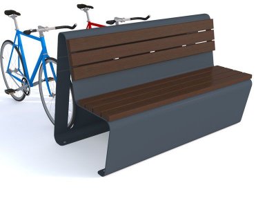 Parkbänk med cykelställ