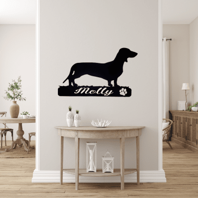 Hundtavla med namn - Text i trä