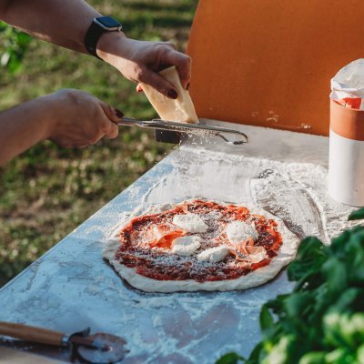 GrillSymbol pizzaugn med bord Pizzo-set-inox