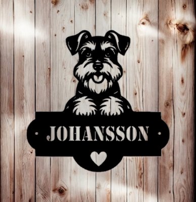 Schnauzer i plåt - Valfri text