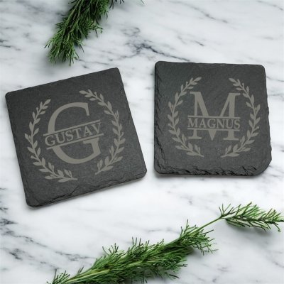 Skifferunderlägg med gravyr - Monogram
