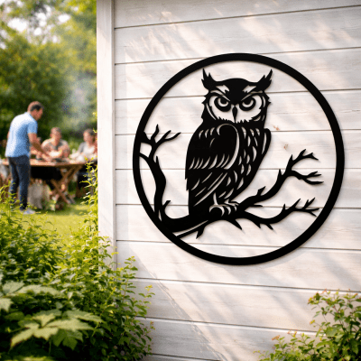 Sittande uggla i plåt 