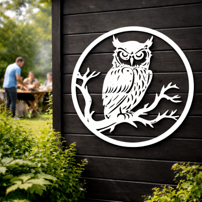 Sittande uggla i plåt 