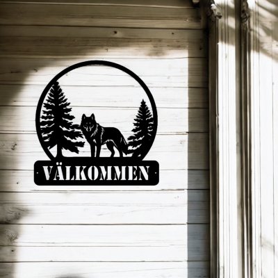 Varg i plåt - Valfri text - Svart skylt