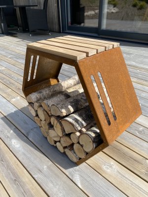 Vedställ THOR - Sittplats i ek - Corten stål