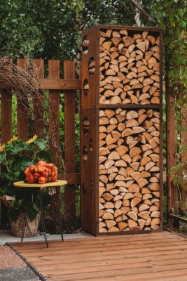 Vedställ i cortenstål WoodStock storlek L 60*37*170 cm